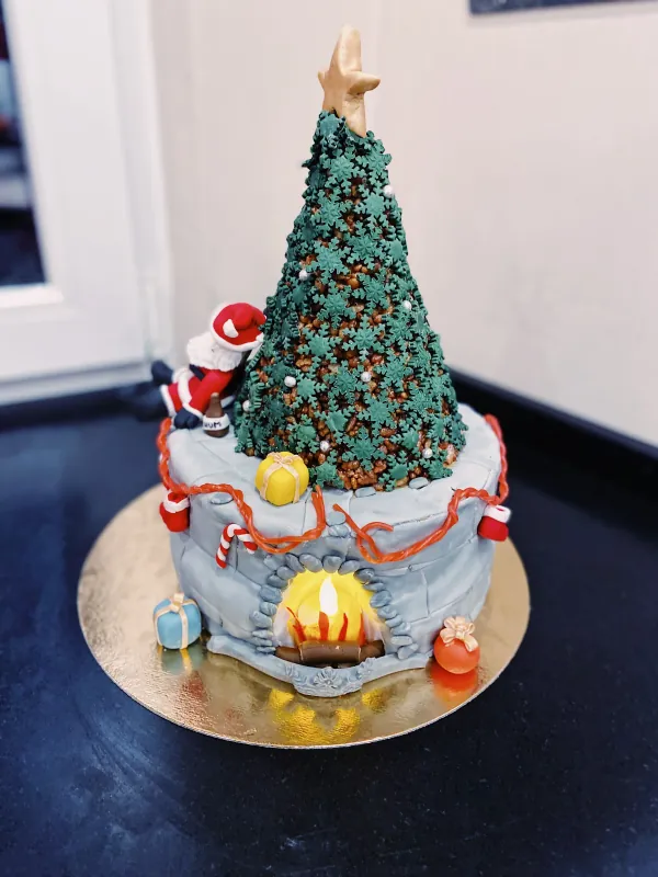 Christmas tree and fireplace