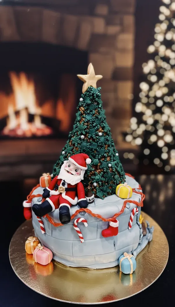 Christmas tree and fireplace